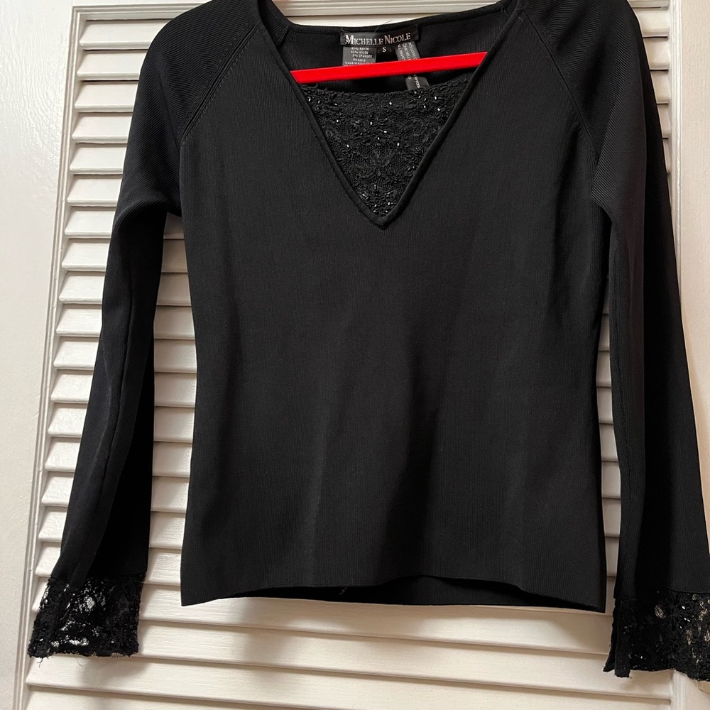 Black Top with sequin and lace trim
